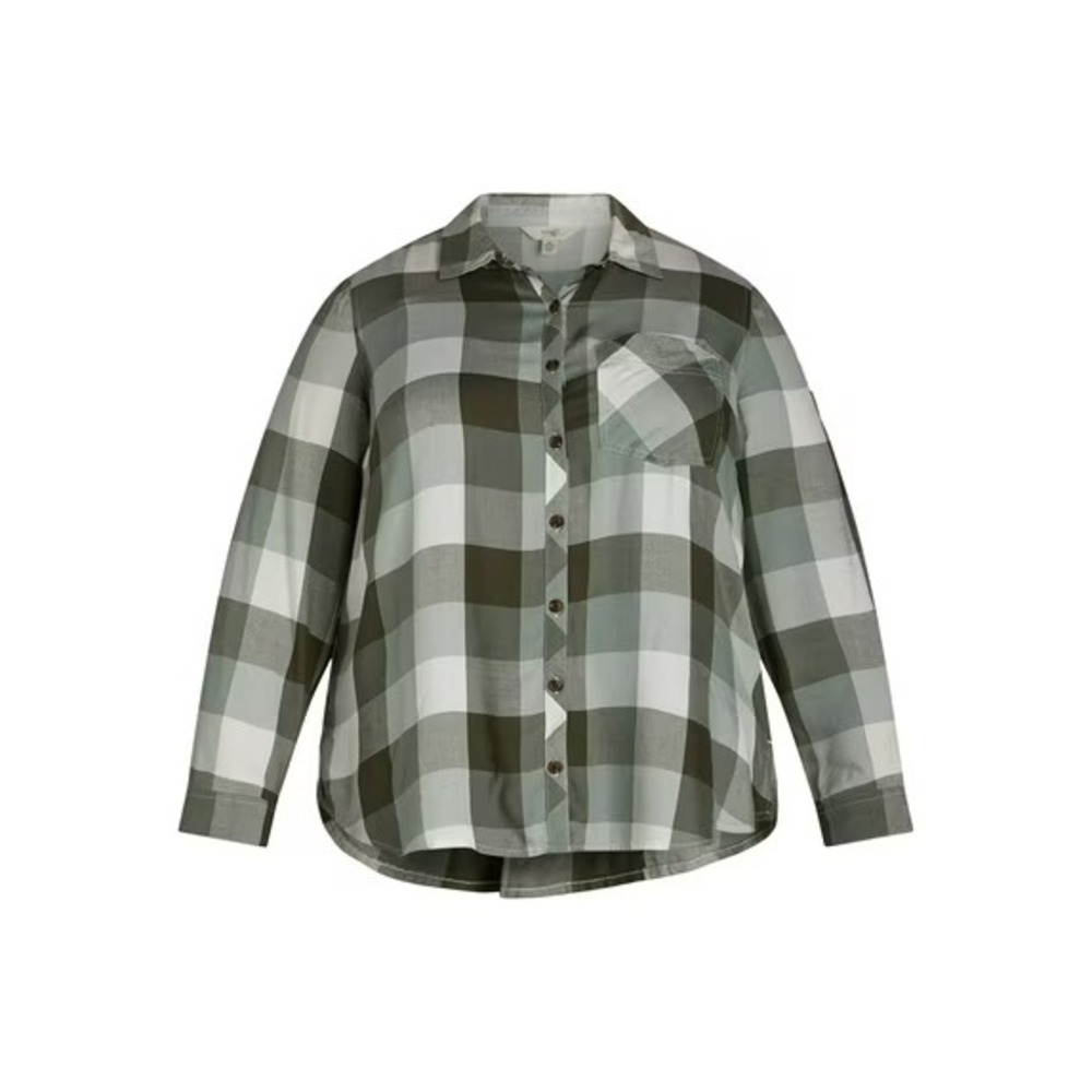 Terra & Sky Womens Plus Size 4X 28/30 Green White Buffalo Plaid‎ Button Up Shirt